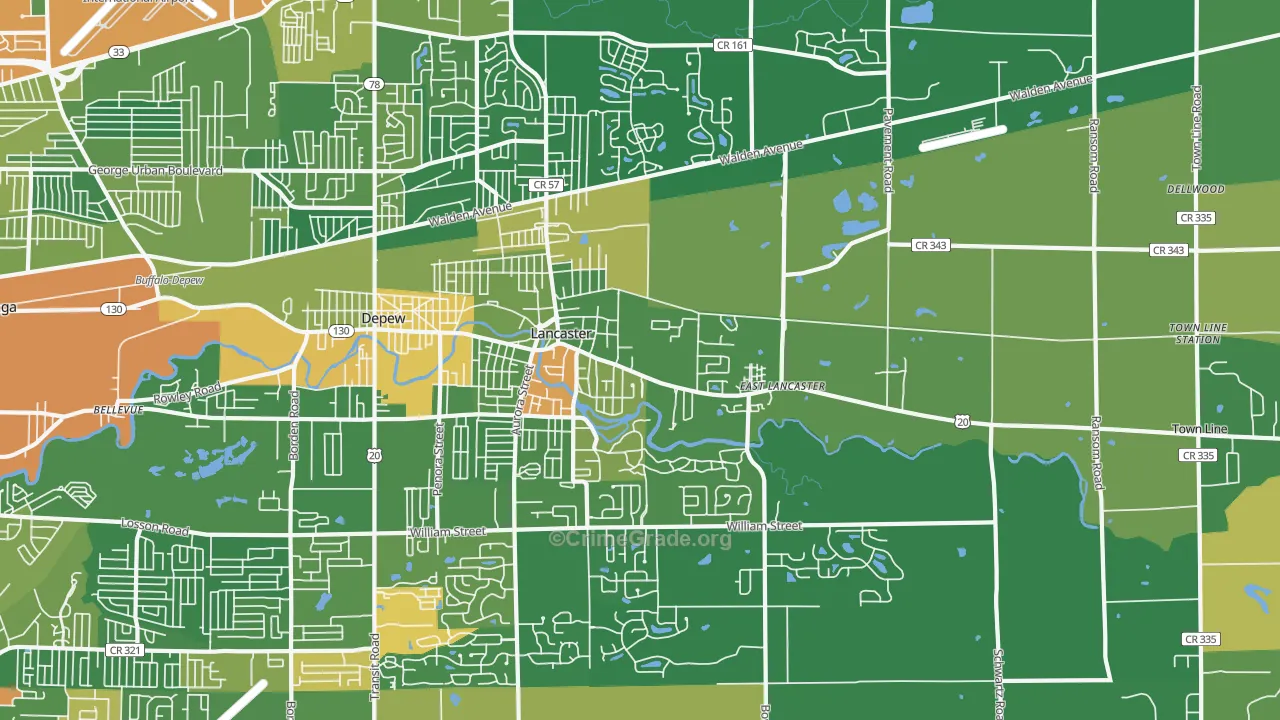 Lancaster, NY Map of Robbery Rates