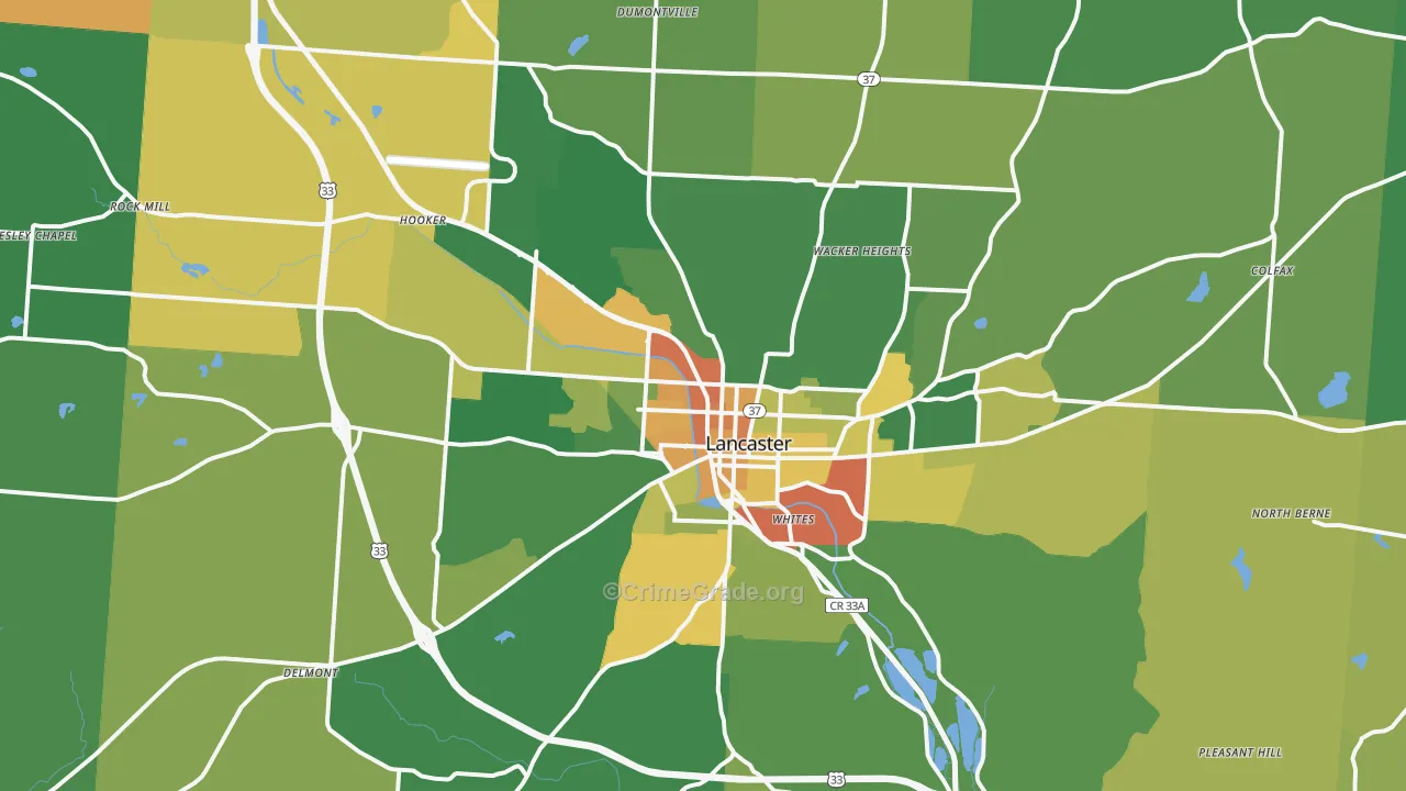 Lancaster, OH Map of Robbery Rates