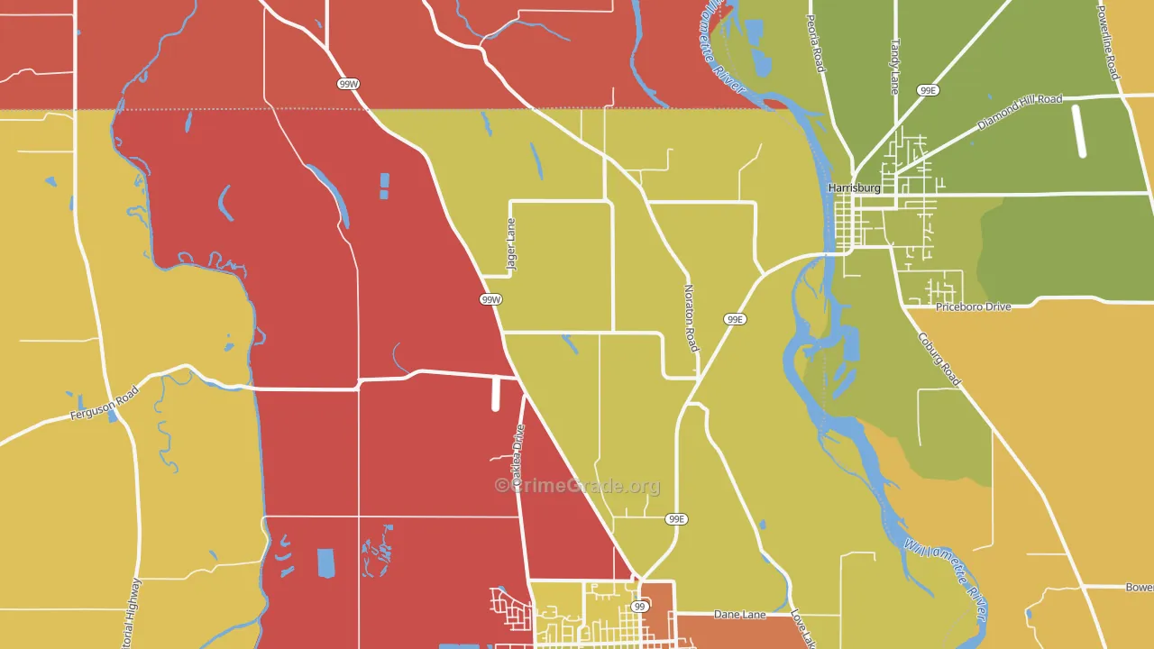 Lancaster, OR Map of Robbery Rates