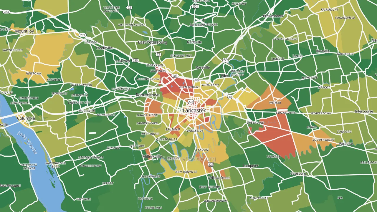 Lancaster, PA Map of Robbery Rates