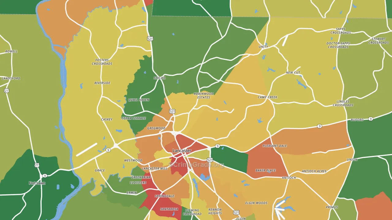 Lancaster, SC Map of Robbery Rates