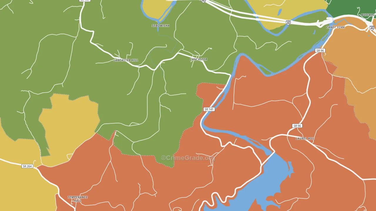 Lancaster, TN Map of Robbery Rates