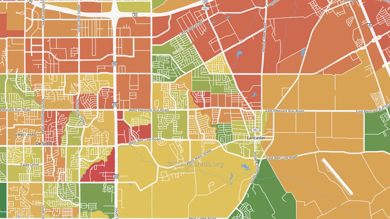 Lancaster, TX Map of Robbery Rates