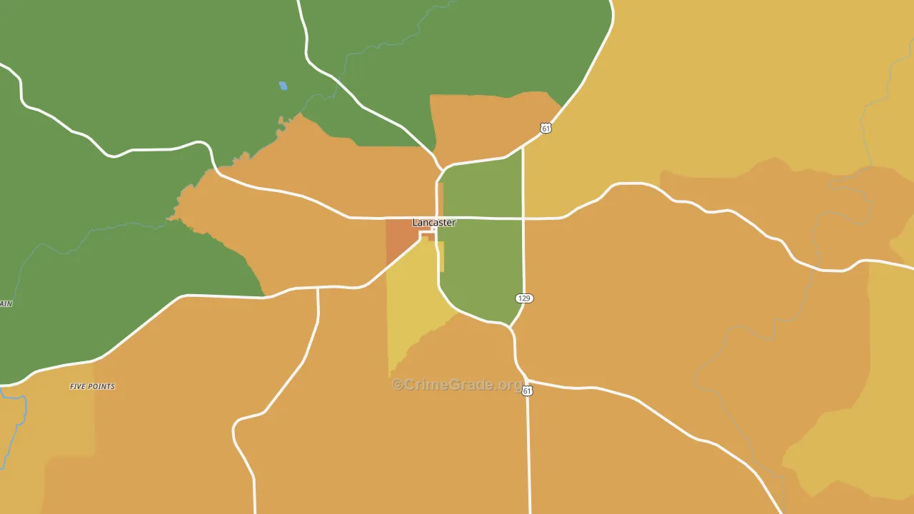 Lancaster, WI Map of Robbery Rates