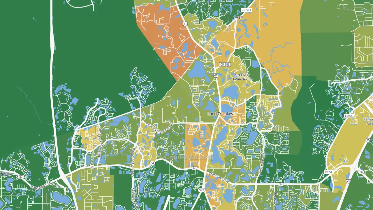 Land O' Lakes, FL Map of Robbery Rates