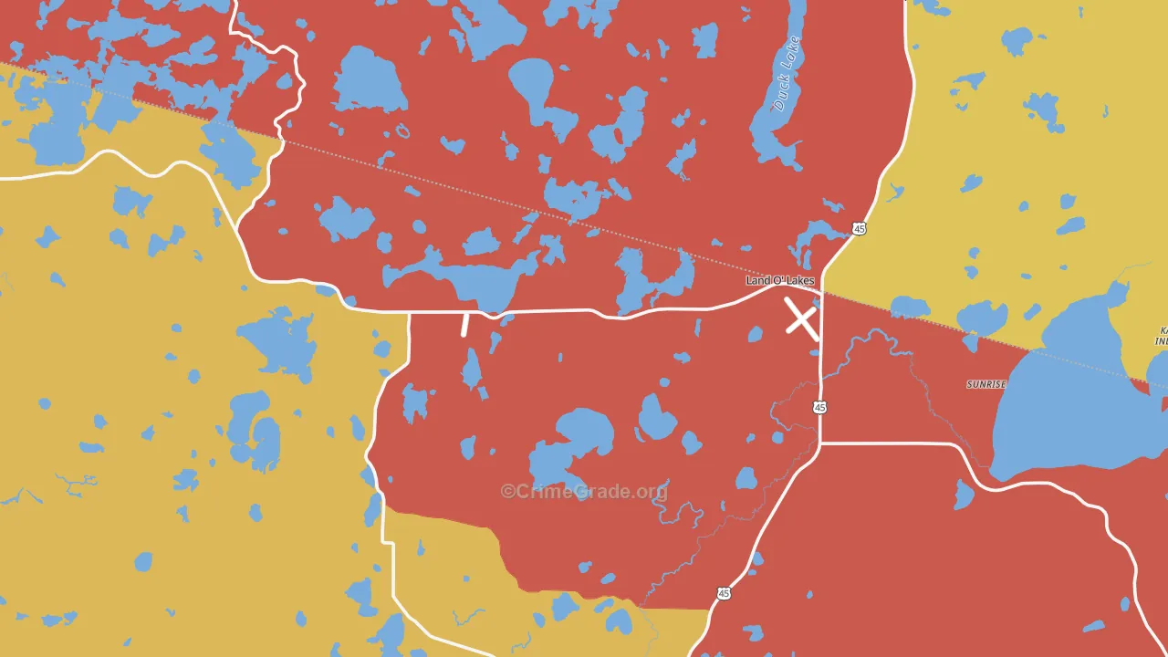 Land O' Lakes, WI Map of Robbery Rates