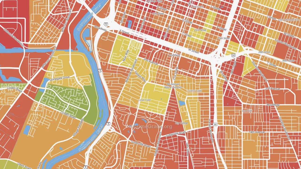 Land Park, Sacramento, CA Map of Robbery Rates
