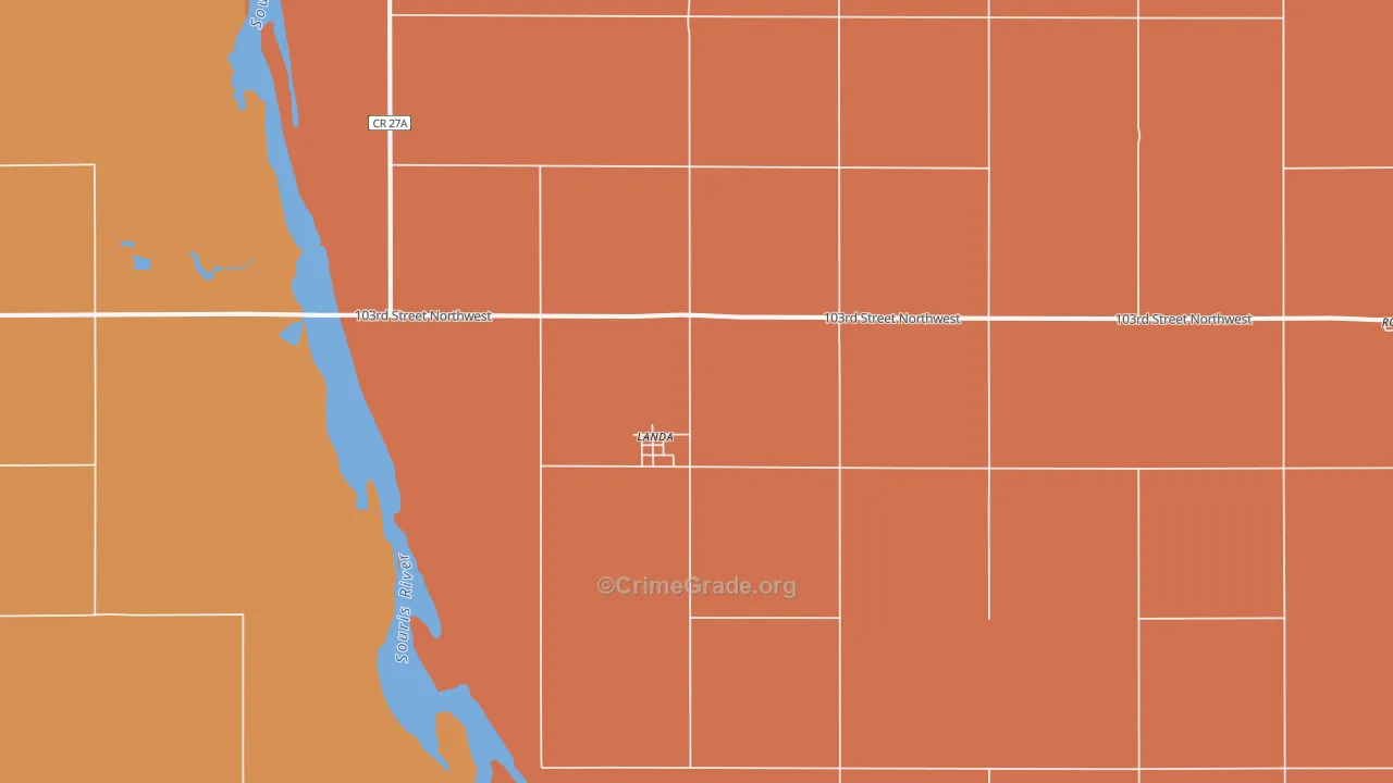 Landa, ND Map of Robbery Rates