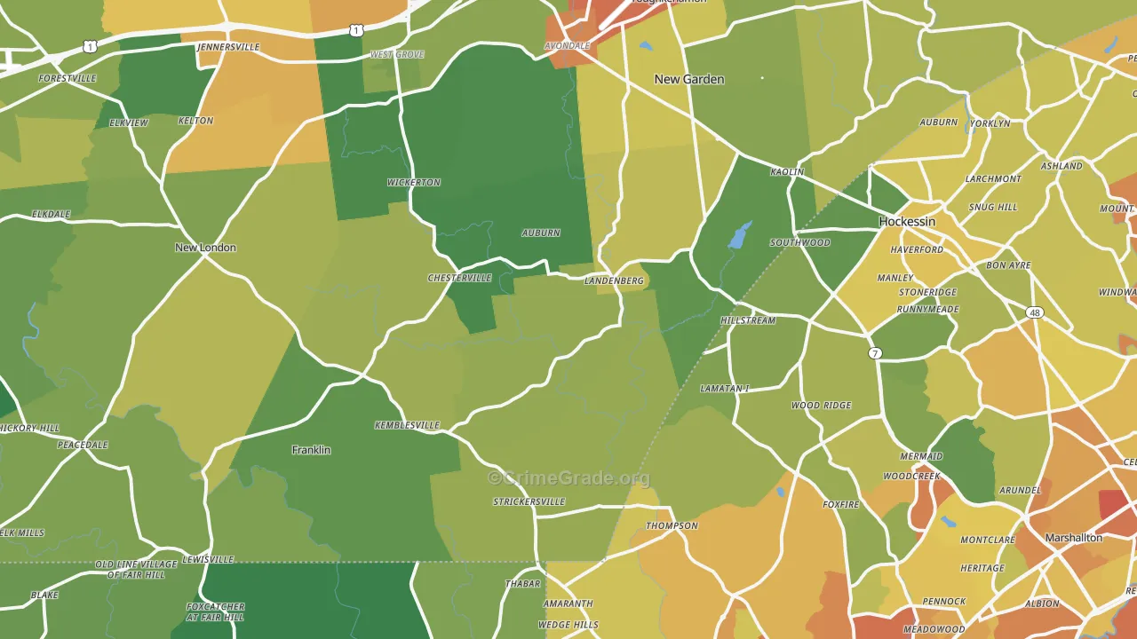 Landenberg, PA Map of Robbery Rates