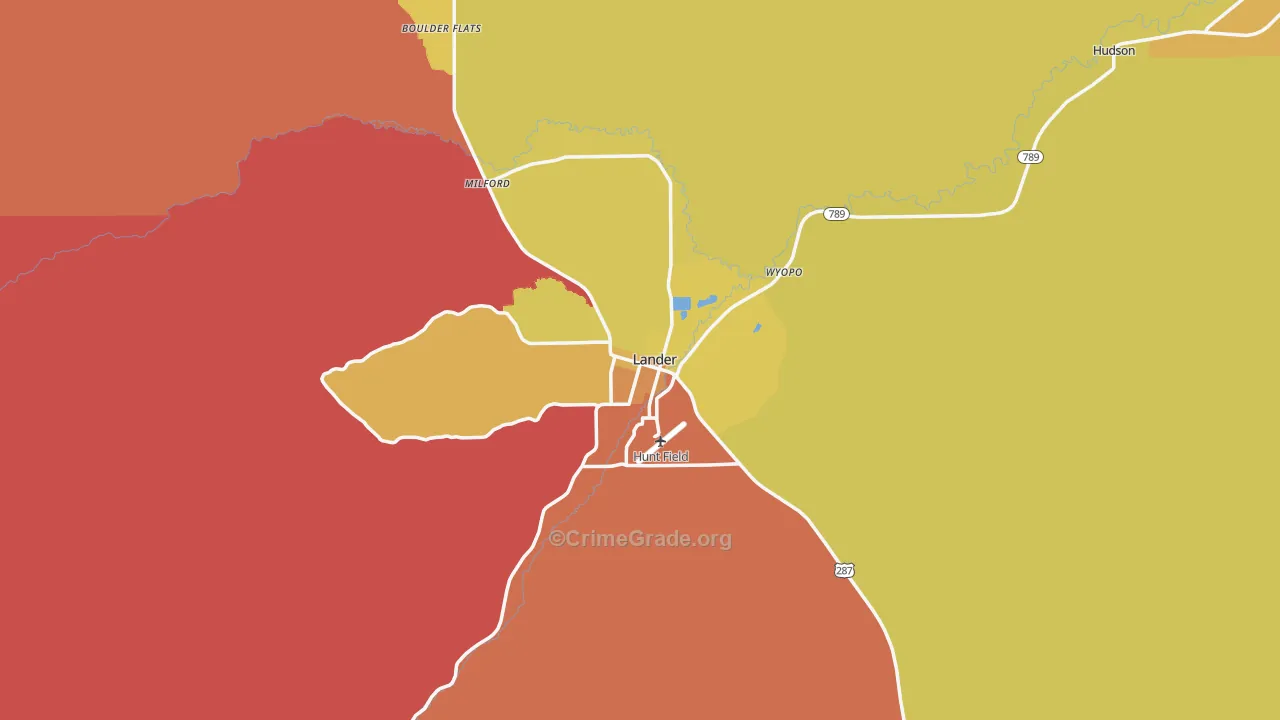 Lander, WY Map of Robbery Rates