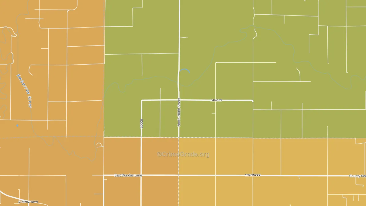 Landes, IL Map of Robbery Rates
