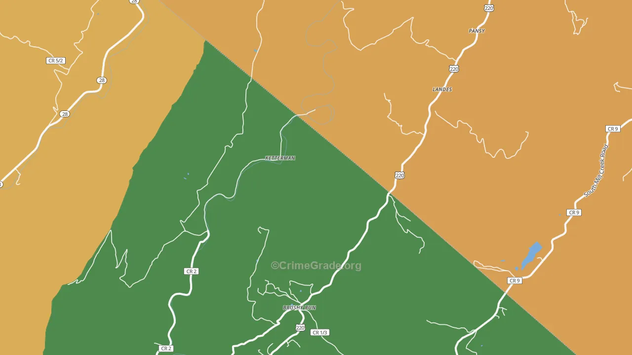 Landes, WV Map of Robbery Rates