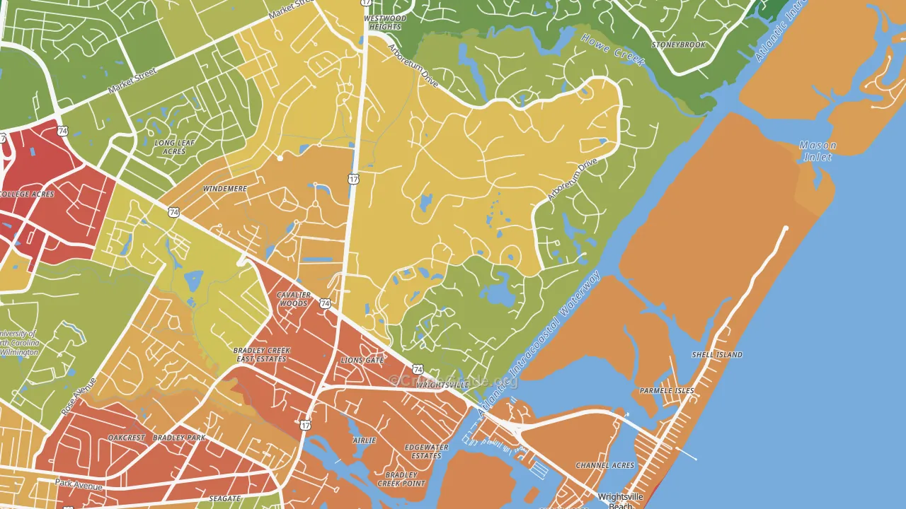 Landfall, Wilmington, NC Map of Robbery Rates
