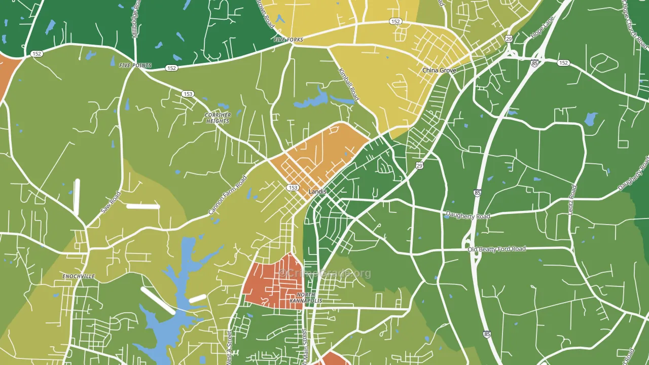 Landis, NC Map of Robbery Rates