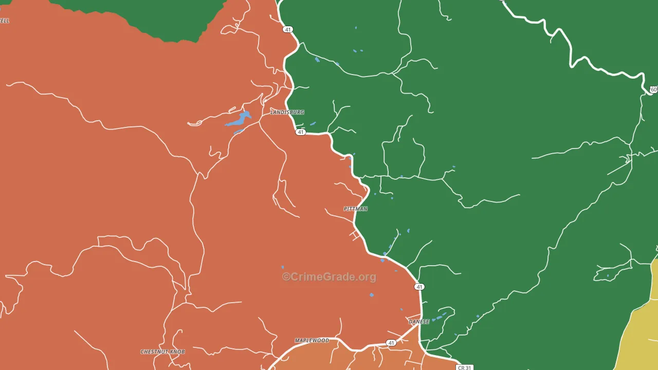 Landisburg, WV Map of Robbery Rates