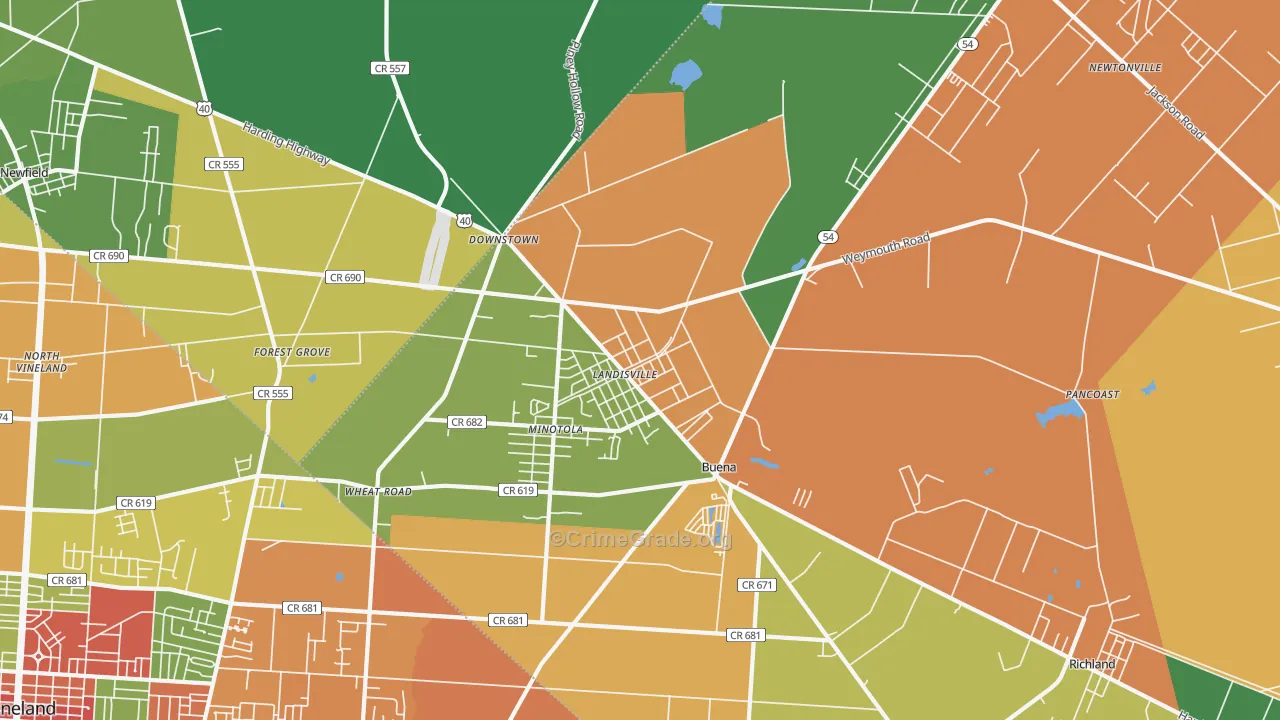 Landisville, NJ Map of Robbery Rates