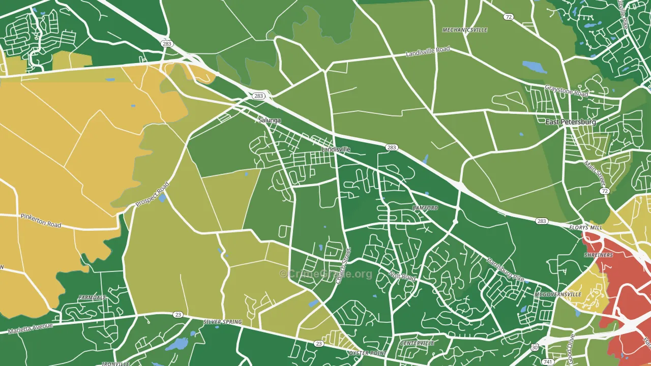 Landisville, PA Map of Robbery Rates