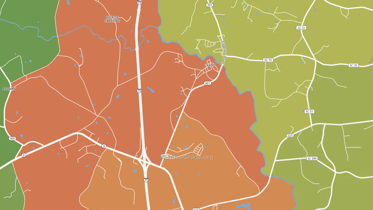 Lando, SC Map of Robbery Rates