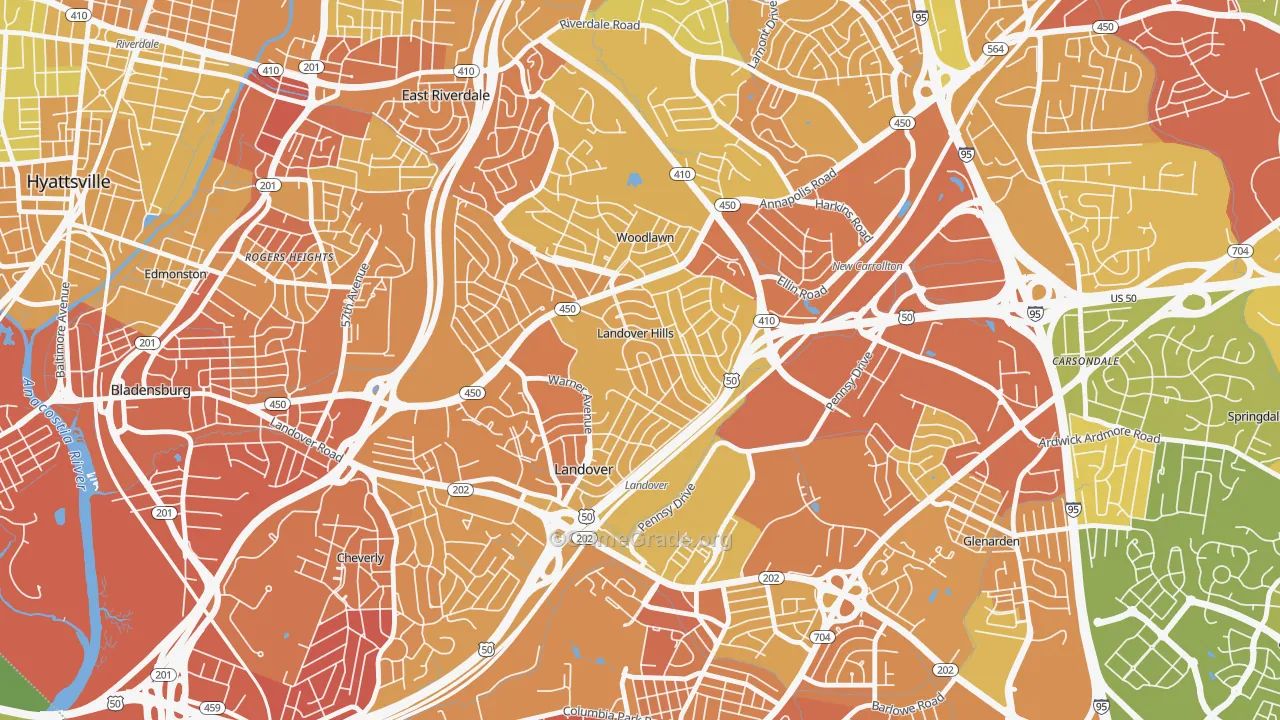 Landover Hills, MD Map of Robbery Rates