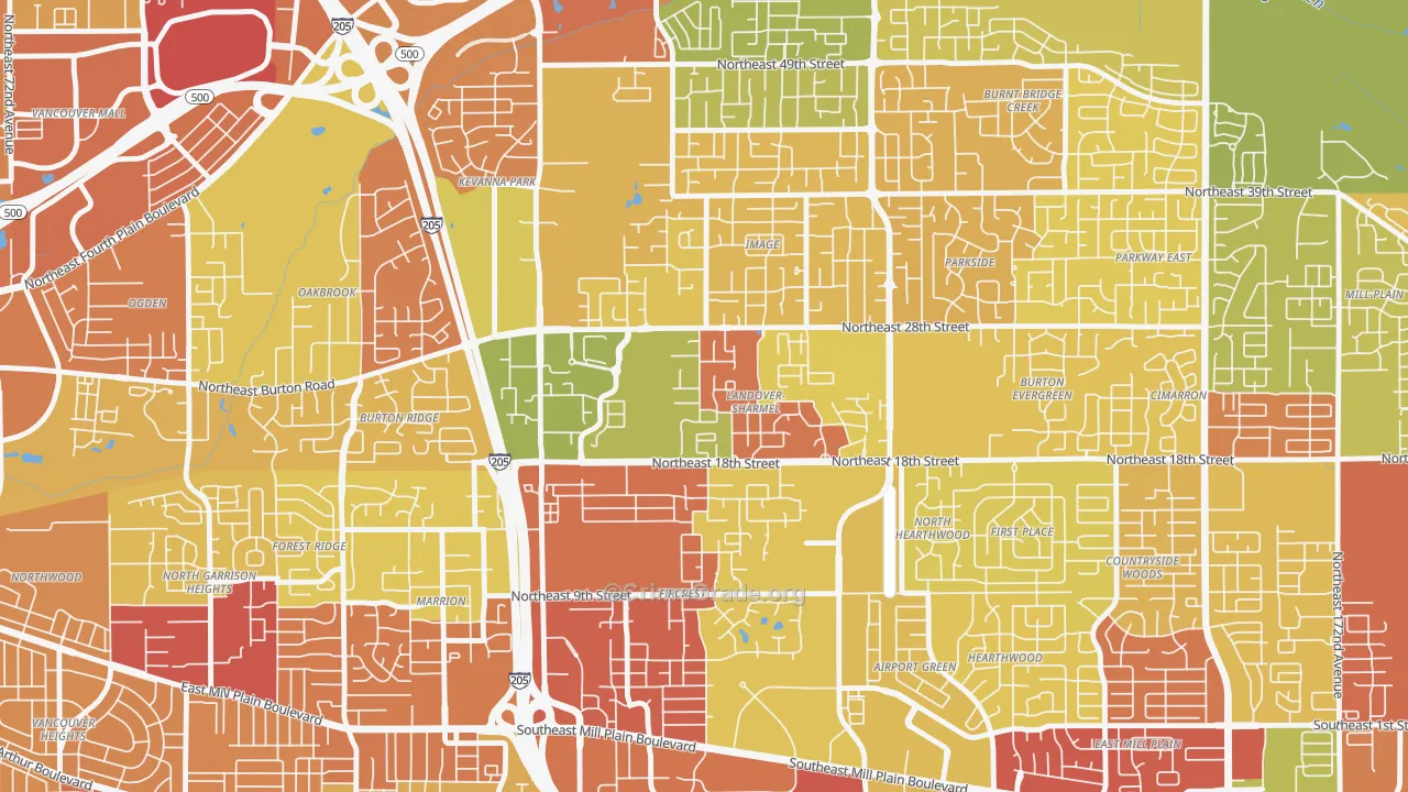 Landover-Sharmel, Vancouver, WA Map of Robbery Rates