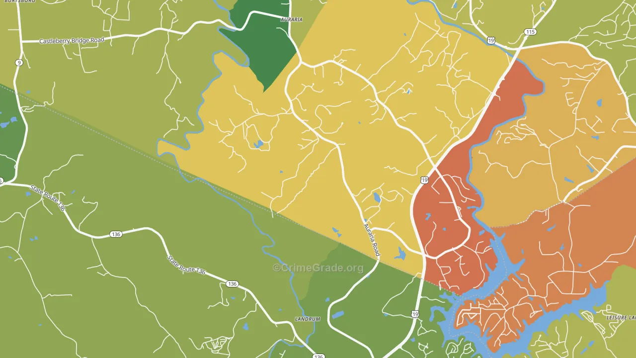 Landrum, GA Map of Robbery Rates