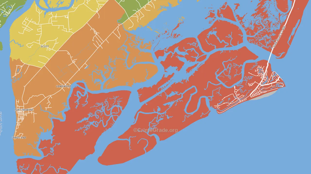 Lands End, SC Map of Robbery Rates