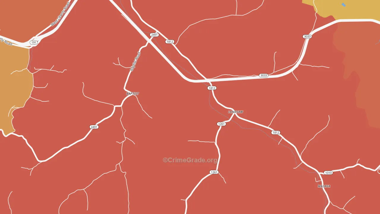 Landsaw, KY Map of Robbery Rates