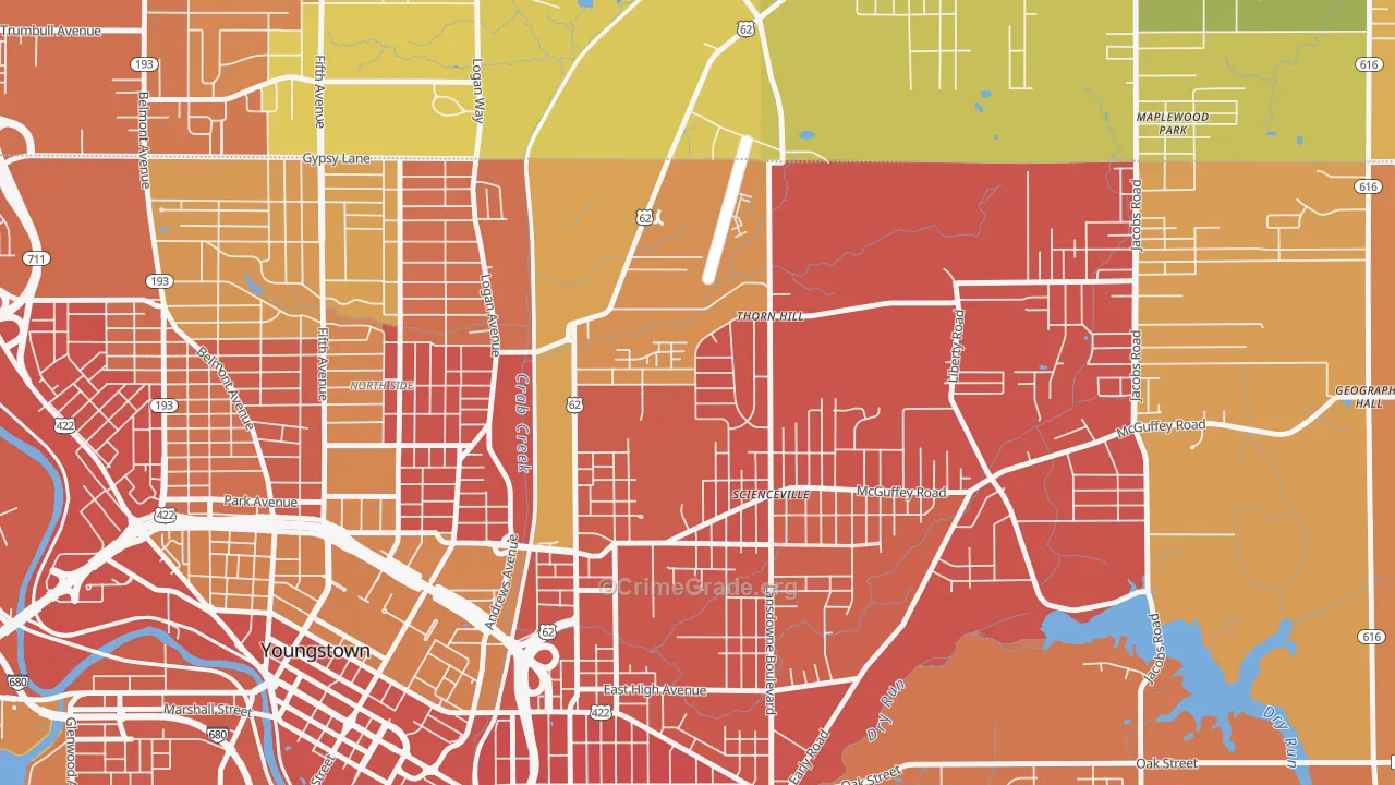 Landsdowne, Youngstown, OH Map of Robbery Rates