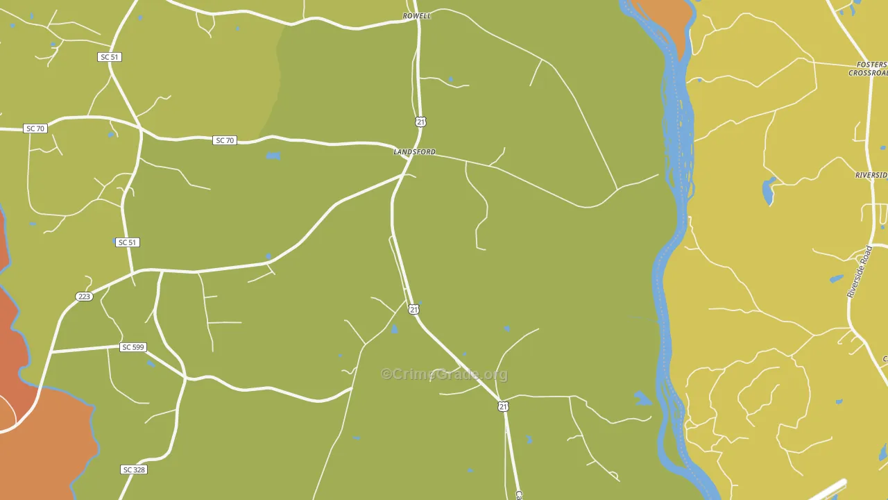 Landsford, SC Map of Robbery Rates
