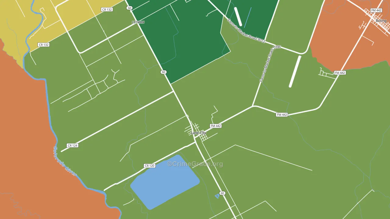 Lane City, TX Map of Robbery Rates