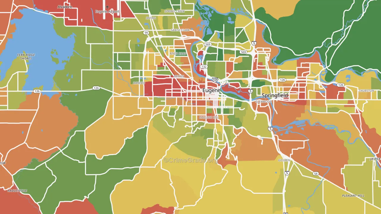 Lane County, OR Map of Robbery Rates