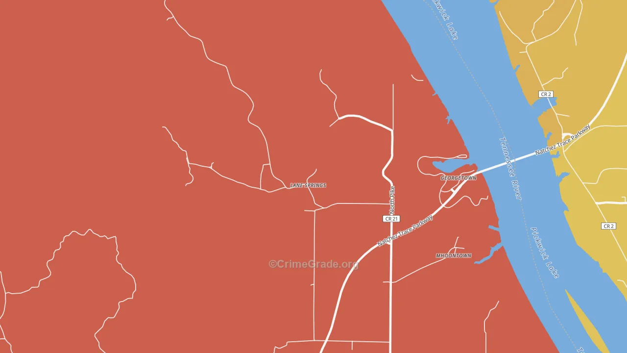Lane Springs, AL Map of Robbery Rates