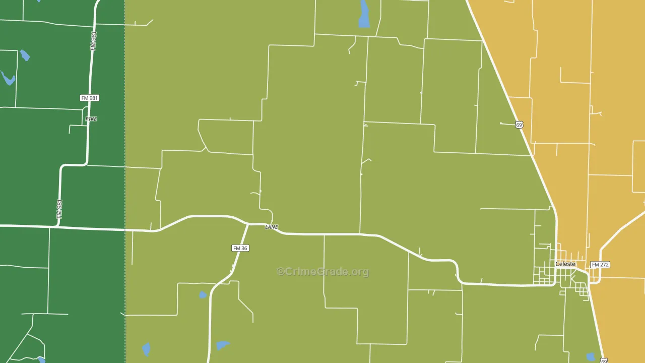 Lane, TX Map of Robbery Rates
