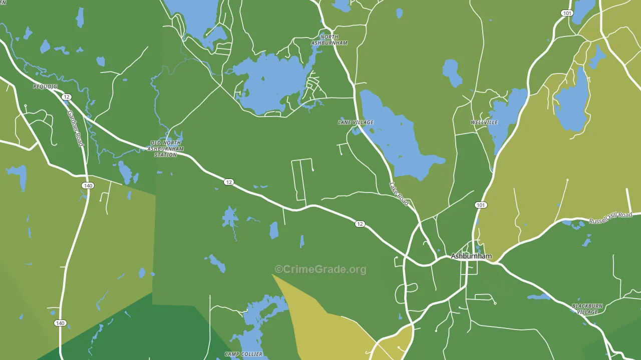 Lane Village, MA Map of Robbery Rates