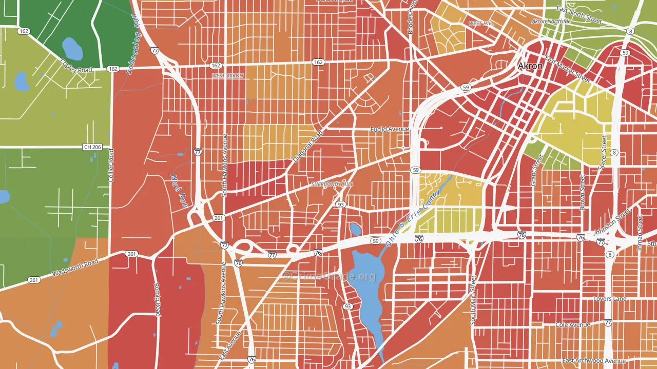 Lane-Wooster, Akron, OH Map of Robbery Rates