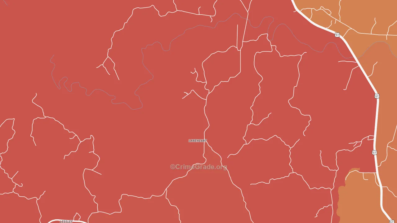 Laneheart, MS Map of Robbery Rates