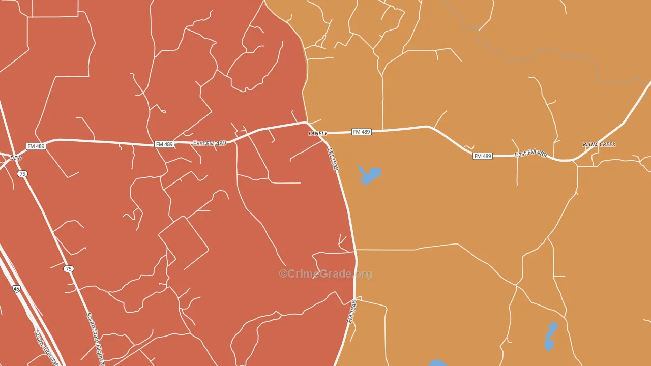 Lanely, TX Map of Robbery Rates