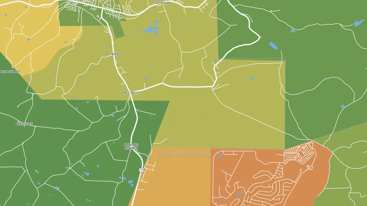 Lanes Mills, PA Map of Robbery Rates