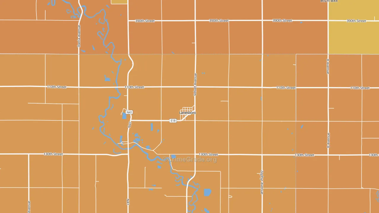 Lanesboro, IA Map of Robbery Rates