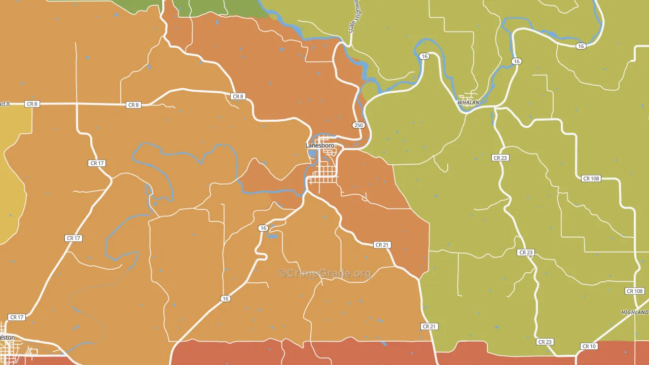 Lanesboro, MN Map of Robbery Rates