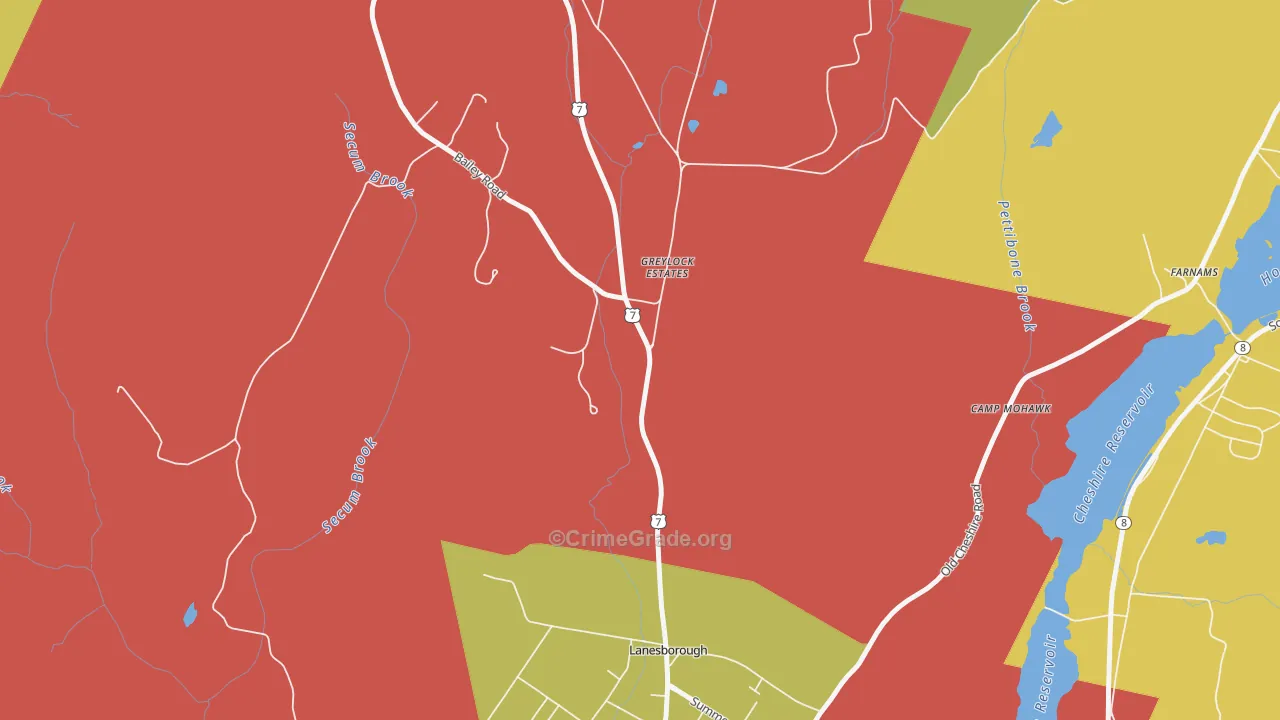 Lanesborough, MA Map of Robbery Rates