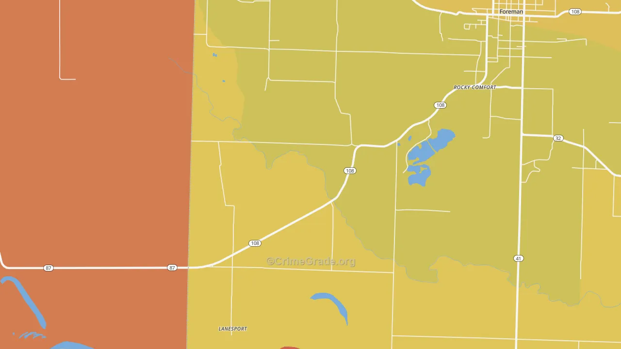 Lanesport, AR Map of Robbery Rates