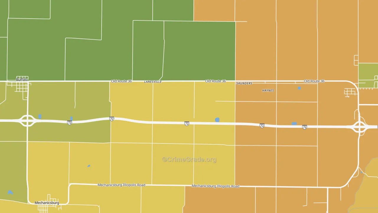 Lanesville, IL Map of Robbery Rates