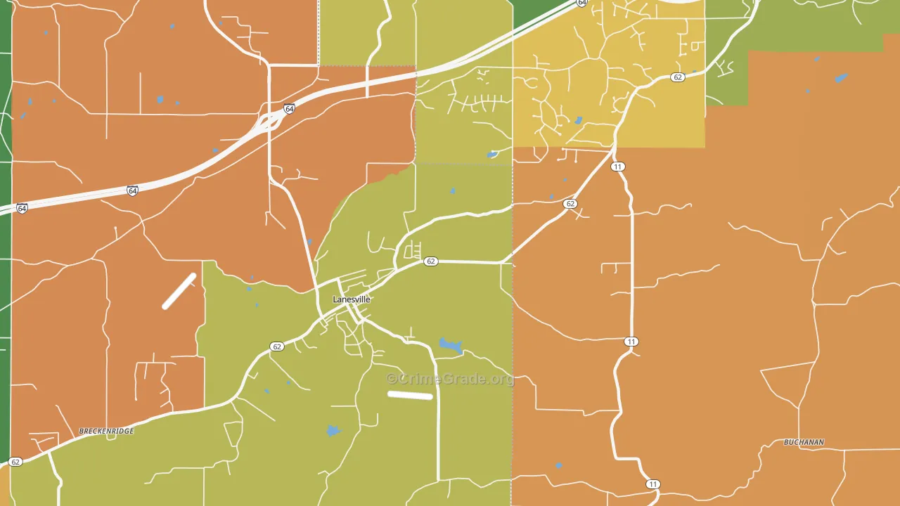 Lanesville, IN Map of Robbery Rates