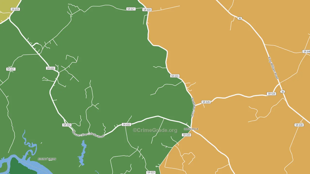 Lanesville, VA Map of Robbery Rates