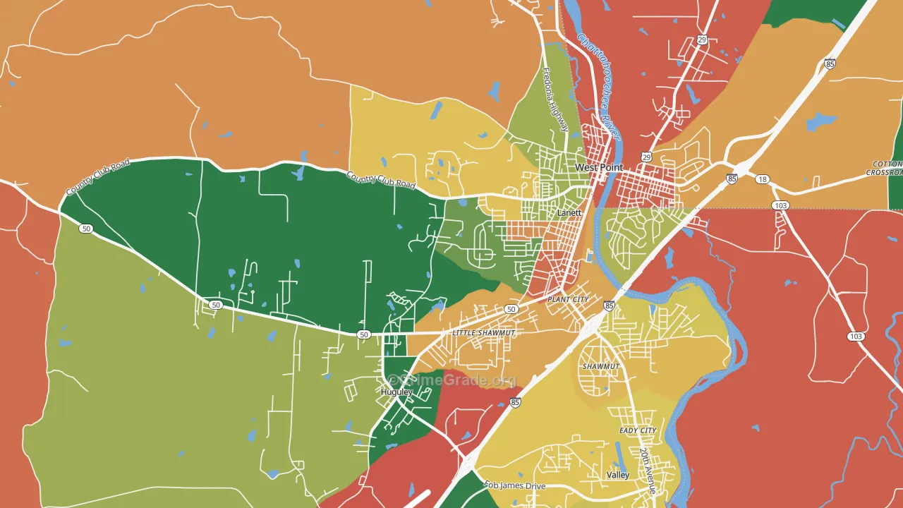Lanett, AL Map of Robbery Rates