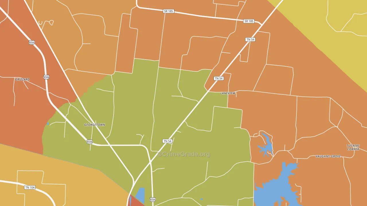 Laneview, TN Map of Robbery Rates