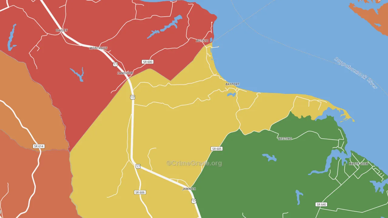 Laneview, VA Map of Robbery Rates
