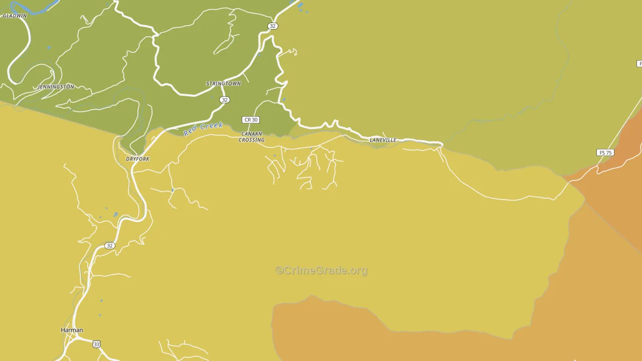 Laneville, WV Map of Robbery Rates