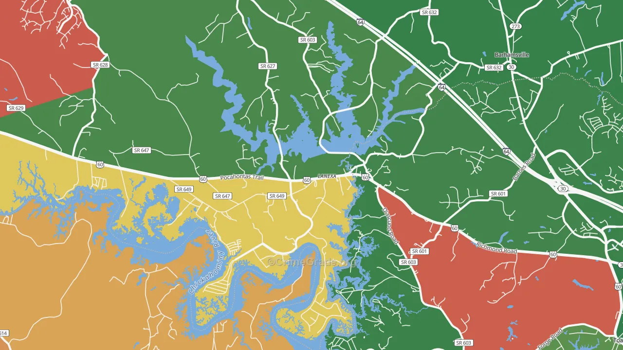 Lanexa, VA Map of Robbery Rates